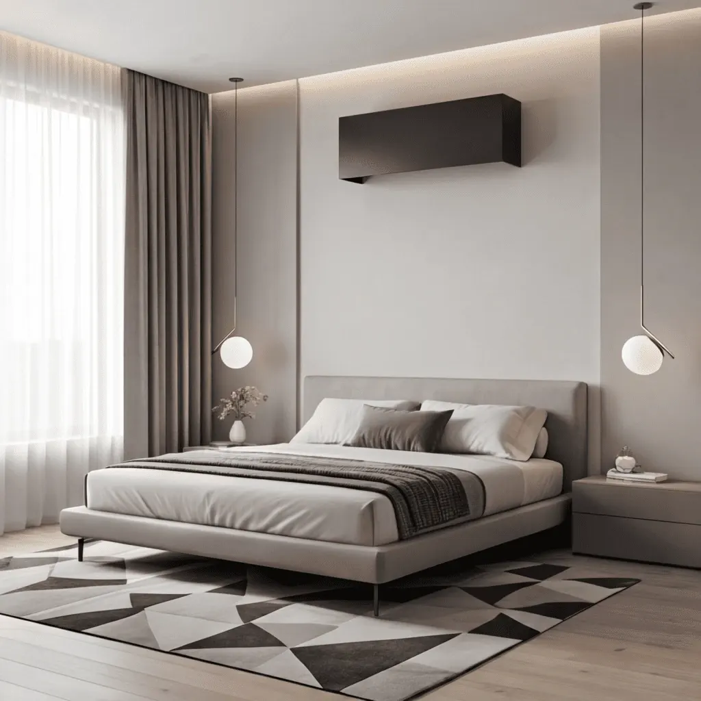 Chambre, cache noir au-dessus du lit